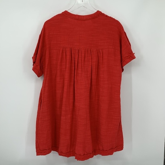 P Cill babydoll mini dress boxy red short sleeve pockets cotton a-line Large - Picture 4 of 5